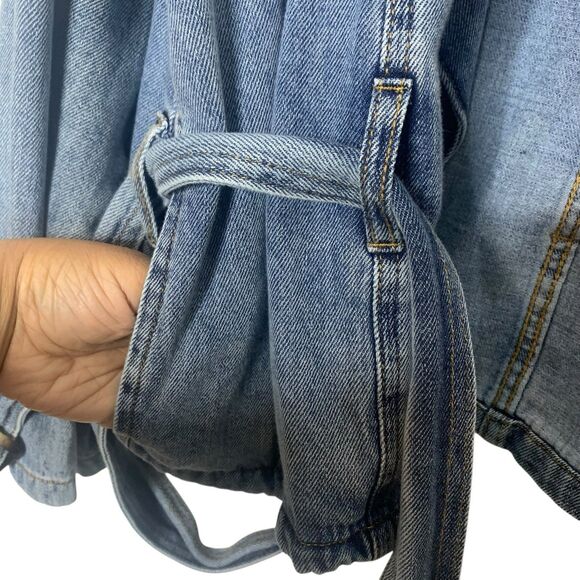 Habitual Jean Jacket XL Belted Button Up Tortoise Shell Detail Pockets Denim NWT - Picture 10 of 16